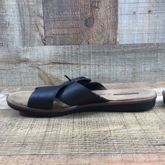 Collection By Clarks Black Leather Kele Heather Slides Womens 7 W Cross Strap - Picture 4 of 12